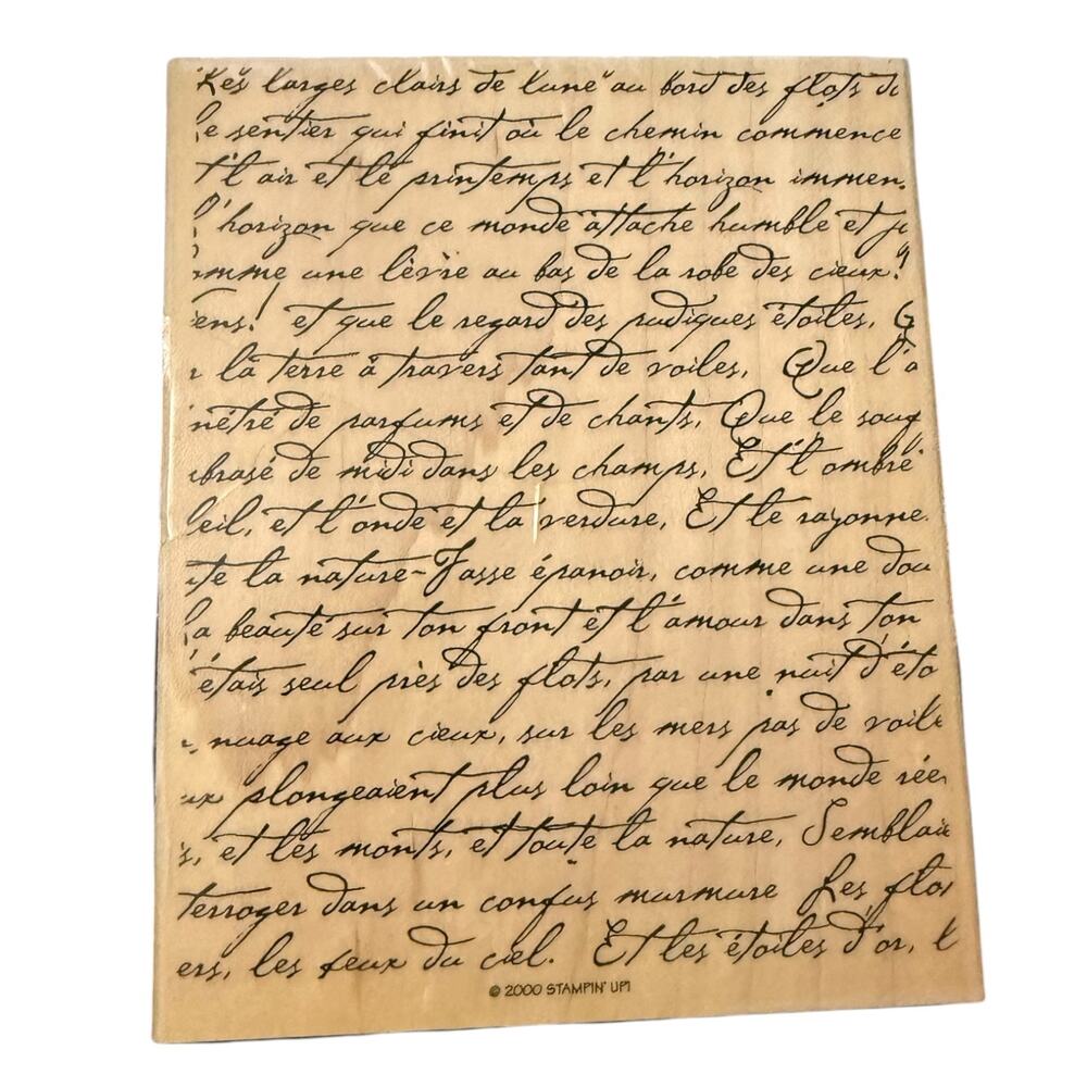 Stampin' Up! 2000 Oversized French Script Background Unused Rubber Stamp